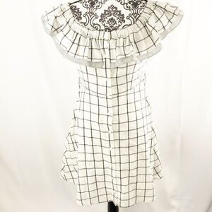 Anthro Skies Are Blue Checkered Off Shoulder Dress